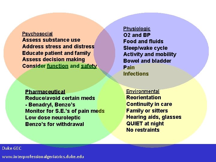 Psychosocial Assess substance use Address stress and distress Educate patient and family Assess decision