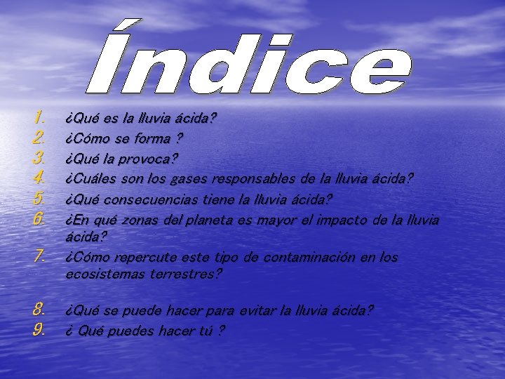 1. 2. 3. 4. 5. 6. 7. ¿Qué es la lluvia ácida? ¿Cómo se