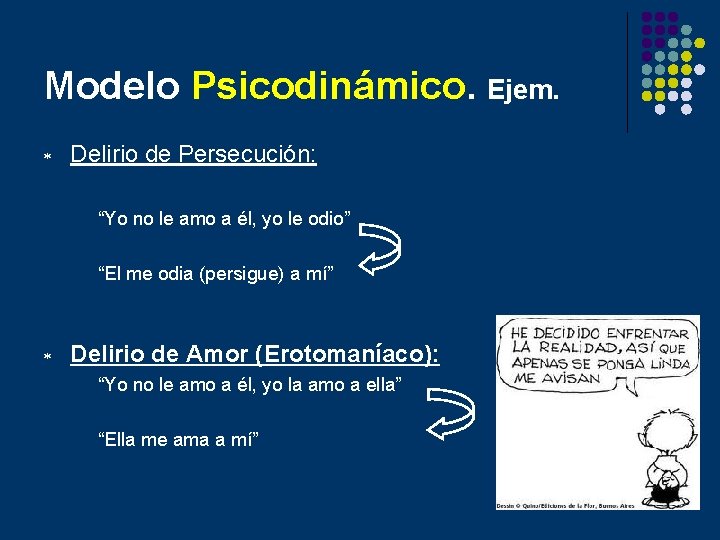 Modelo Psicodinámico. Ejem. * Delirio de Persecución: “Yo no le amo a él, yo