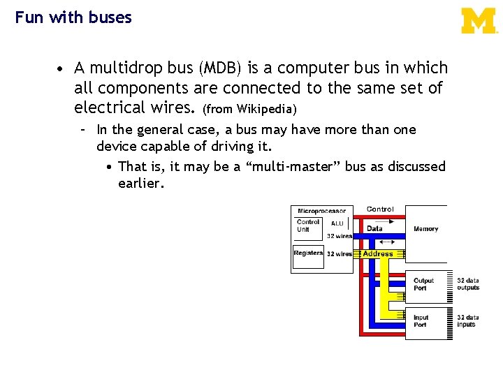 Fun with buses • A multidrop bus (MDB) is a computer bus in which