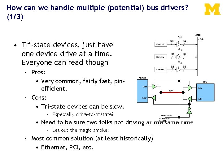 How can we handle multiple (potential) bus drivers? (1/3) • Tri-state devices, just have