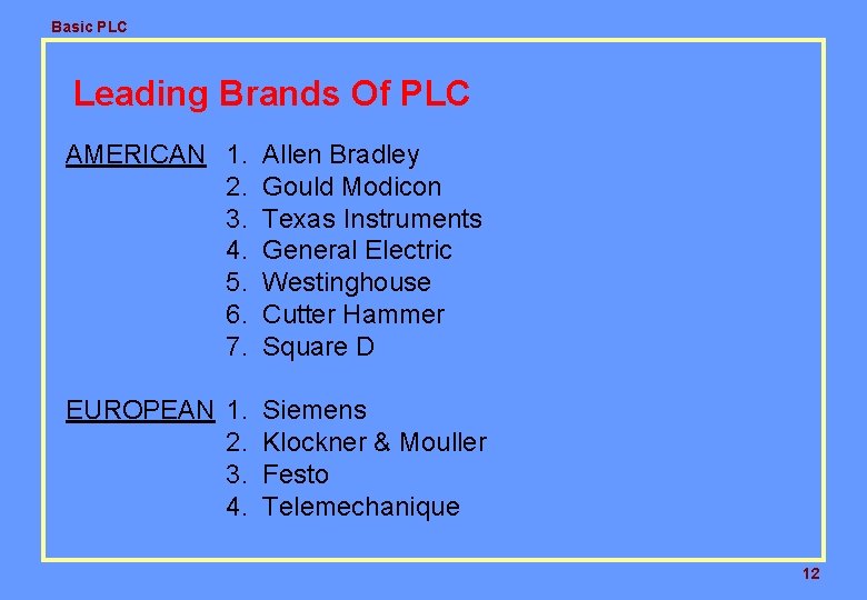 Basic PLC Leading Brands Of PLC AMERICAN 1. 2. 3. 4. 5. 6. 7. Basic PLC Leading Brands Of PLC AMERICAN 1. 2. 3. 4. 5. 6. 7.