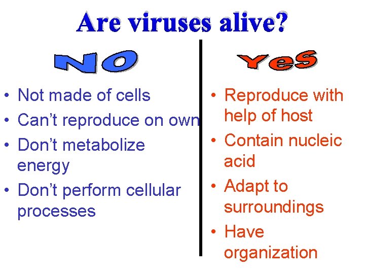 Are viruses alive? • Not made of cells • Reproduce with • Can’t reproduce