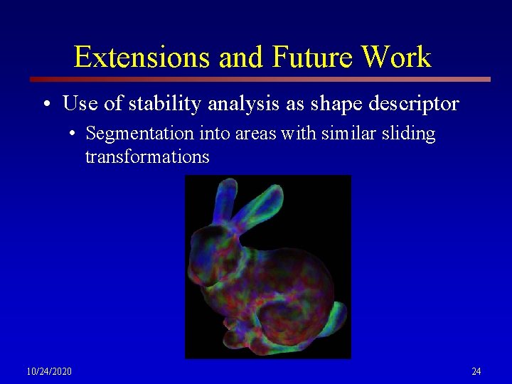 Extensions and Future Work • Use of stability analysis as shape descriptor • Segmentation