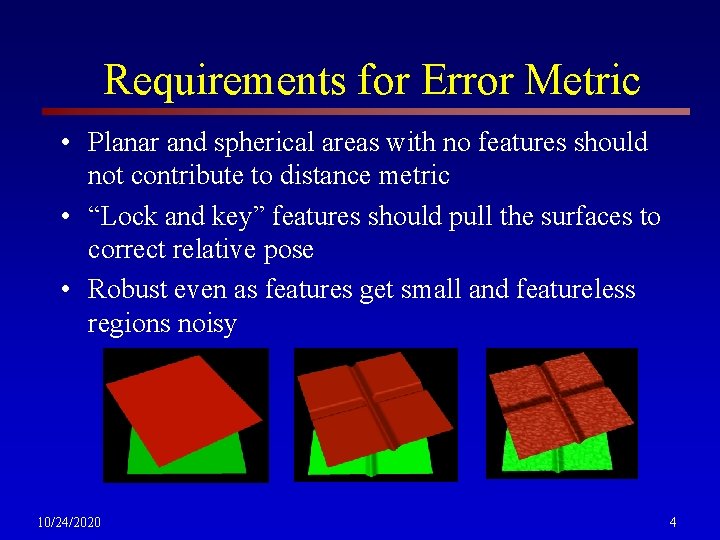 Requirements for Error Metric • Planar and spherical areas with no features should not