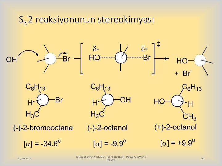 SN 2 reaksiyonunun stereokimyası 10/24/2020 KİM 0213 ORGANİK KİMYA I DERS NOTLARI - DOÇ.