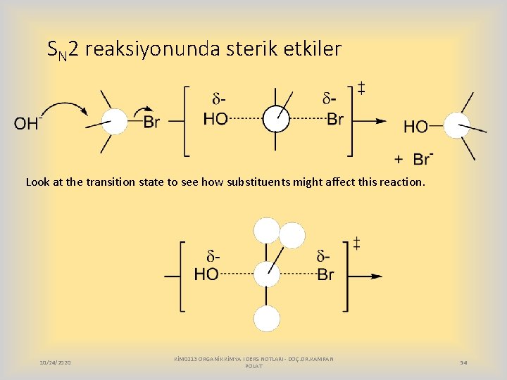 SN 2 reaksiyonunda sterik etkiler Look at the transition state to see how substituents