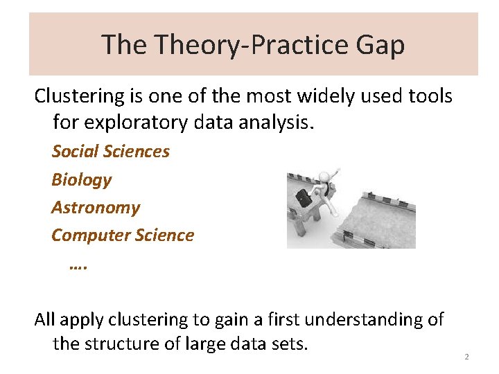 The Theory-Practice Gap Clustering is one of the most widely used tools for exploratory