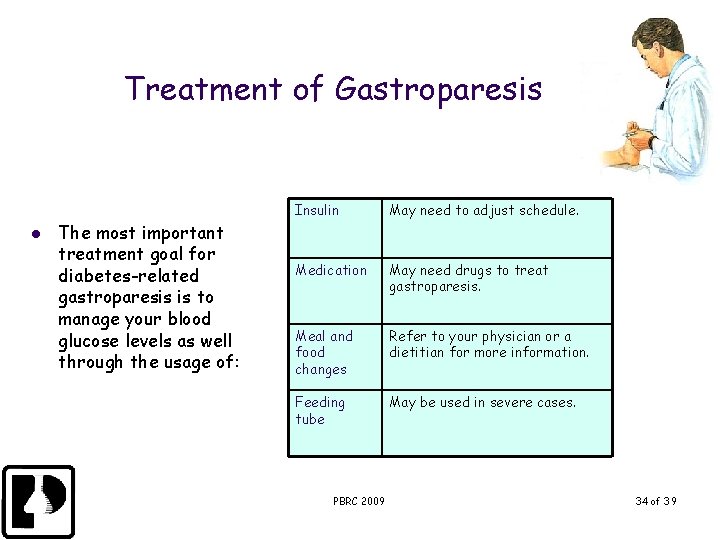 Treatment of Gastroparesis l The most important treatment goal for diabetes-related gastroparesis is to