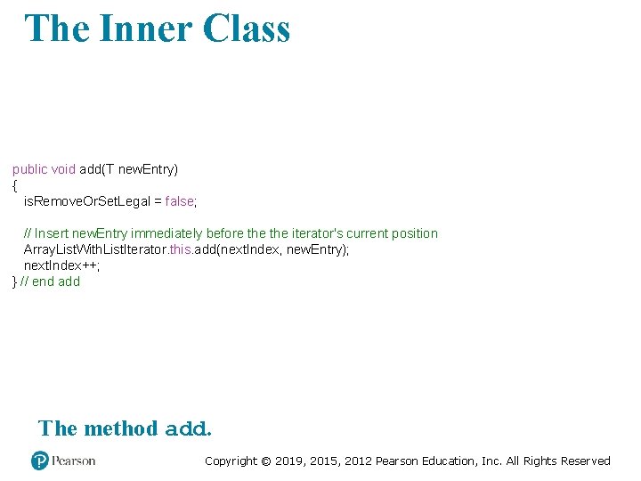 The Inner Class public void add(T new. Entry) { is. Remove. Or. Set. Legal