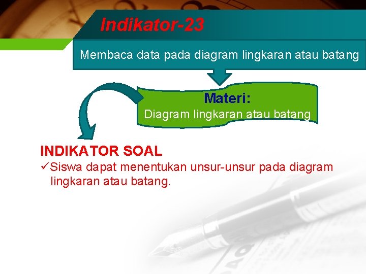 Indikator-23 Membaca data pada diagram lingkaran atau batang Materi: Diagram lingkaran atau batang INDIKATOR