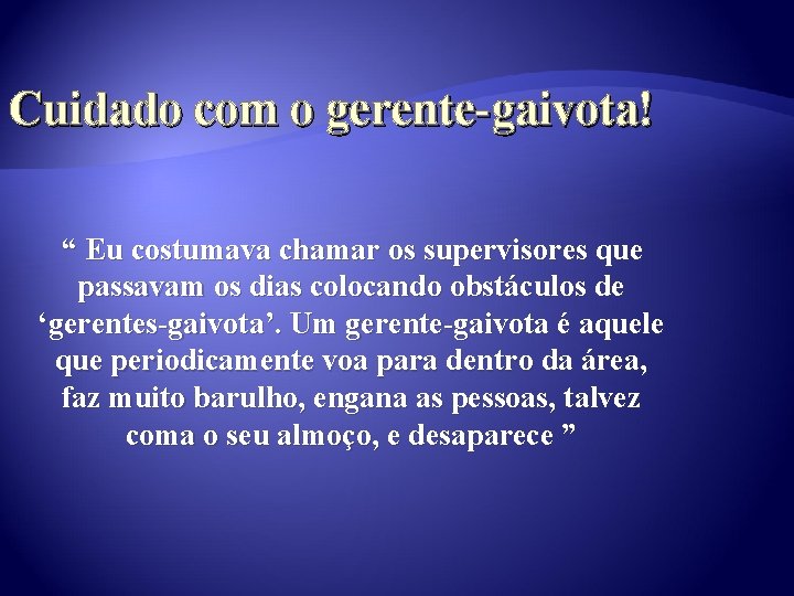 Cuidado com o gerente-gaivota! “ Eu costumava chamar os supervisores que passavam os dias