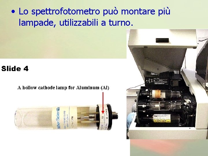  • Lo spettrofotometro può montare più lampade, utilizzabili a turno. 