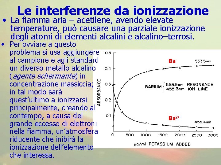 Le interferenze da ionizzazione • La fiamma aria – acetilene, avendo elevate temperature, può