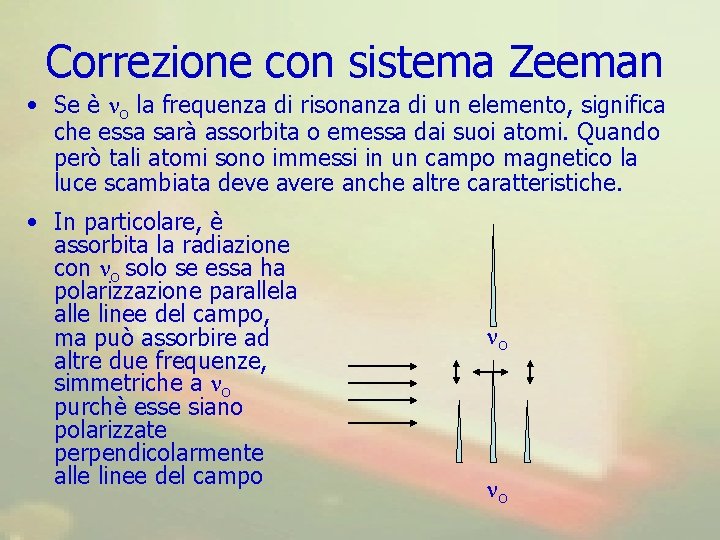 Correzione con sistema Zeeman • Se è no la frequenza di risonanza di un