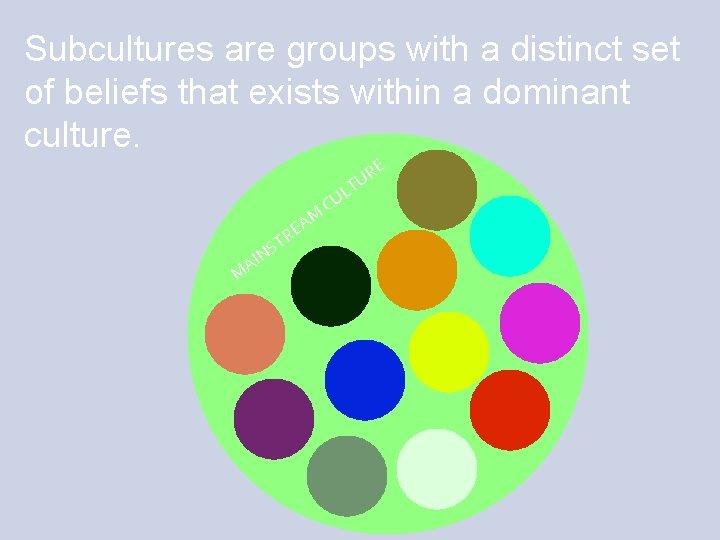 Subcultures are groups with a distinct set of beliefs that exists within a dominant