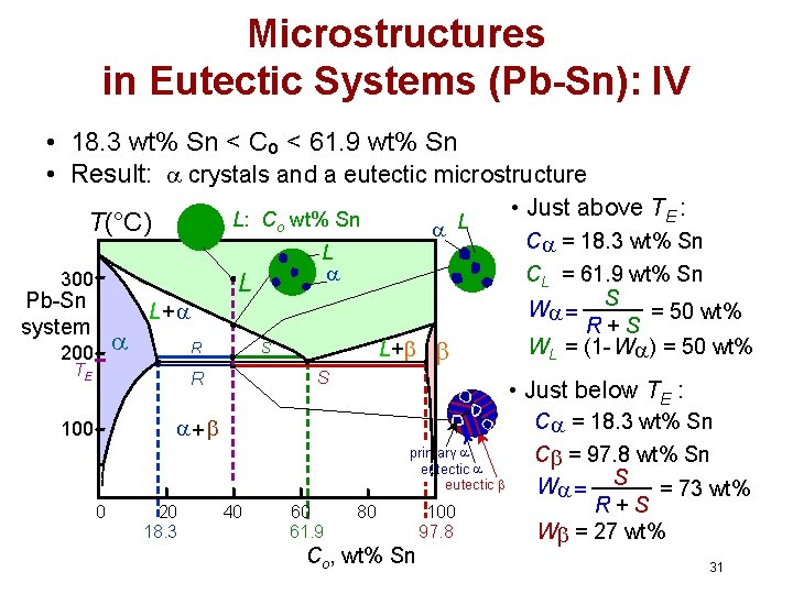 Microstructures in Eutectic Systems (Pb-Sn): IV • 18. 3 wt% Sn < Co <