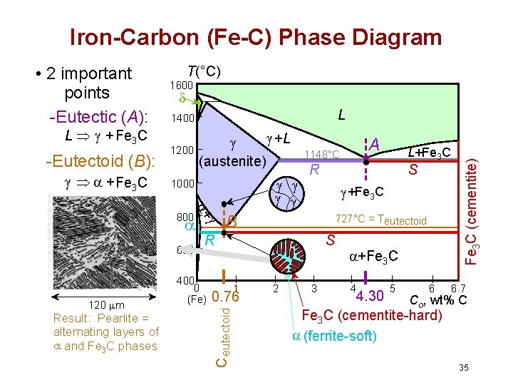 Iron-Carbon (Fe-C) Phase Diagram L Þ + Fe 3 C -Eutectoid (B): Þ +