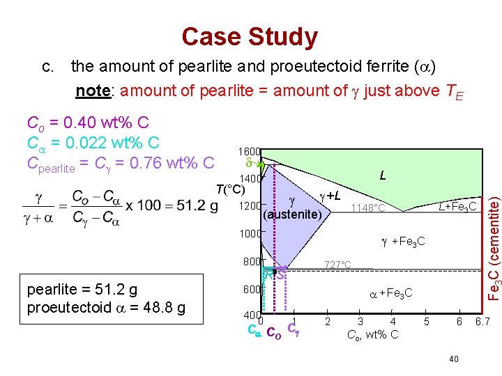 Case Study c. the amount of pearlite and proeutectoid ferrite ( ) note: amount