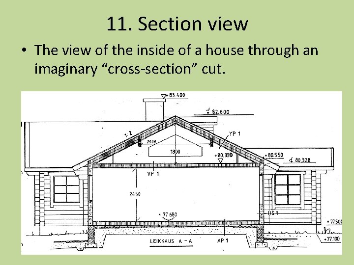 11. Section view • The view of the inside of a house through an