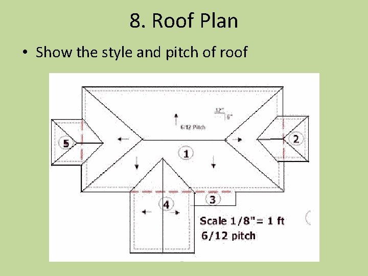 8. Roof Plan • Show the style and pitch of roof 