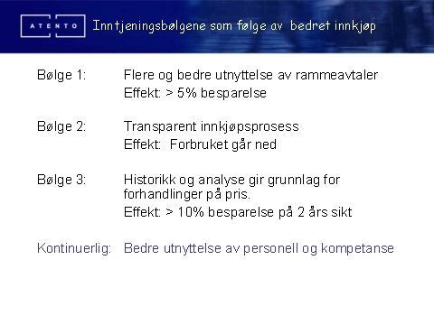 Inntjeningsbølgene som følge av bedret innkjøp Bølge 1: Flere og bedre utnyttelse av rammeavtaler