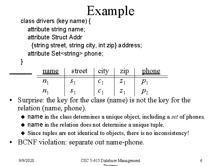 Example class drivers (key name) { attribute string name; attribute Struct Addr {string street,