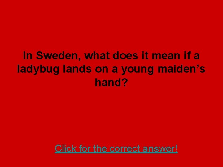 In Sweden, what does it mean if a ladybug lands on a young maiden’s