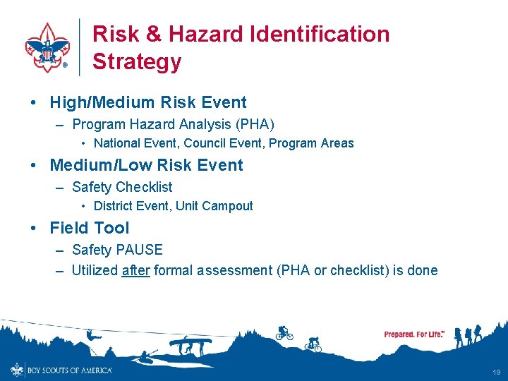 Risk & Hazard Identification Strategy • High/Medium Risk Event – Program Hazard Analysis (PHA)