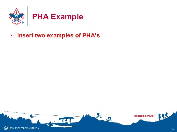 PHA Example • Insert two examples of PHA’s 22 