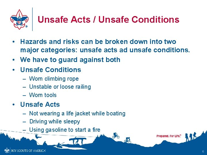 Unsafe Acts / Unsafe Conditions • Hazards and risks can be broken down into