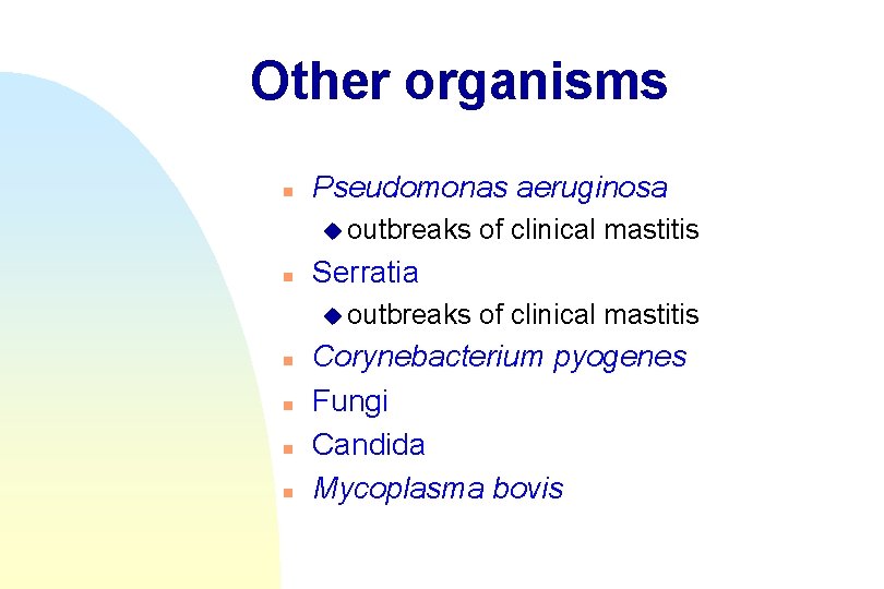 Other organisms n Pseudomonas aeruginosa u outbreaks n Serratia u outbreaks n n of