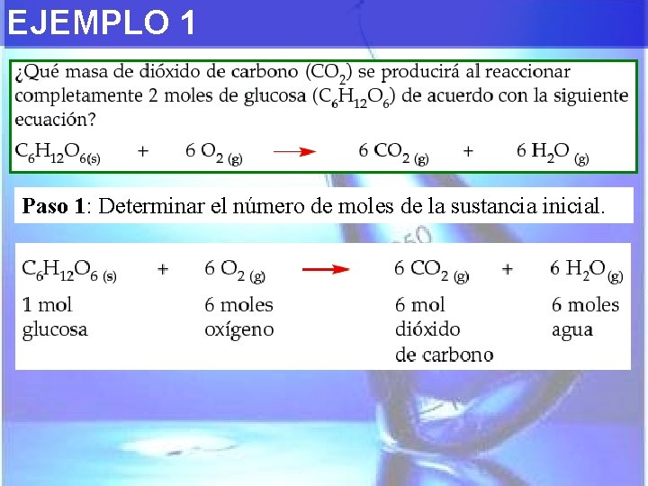 EJEMPLO 1 Paso 1: Determinar el número de moles de la sustancia inicial. 