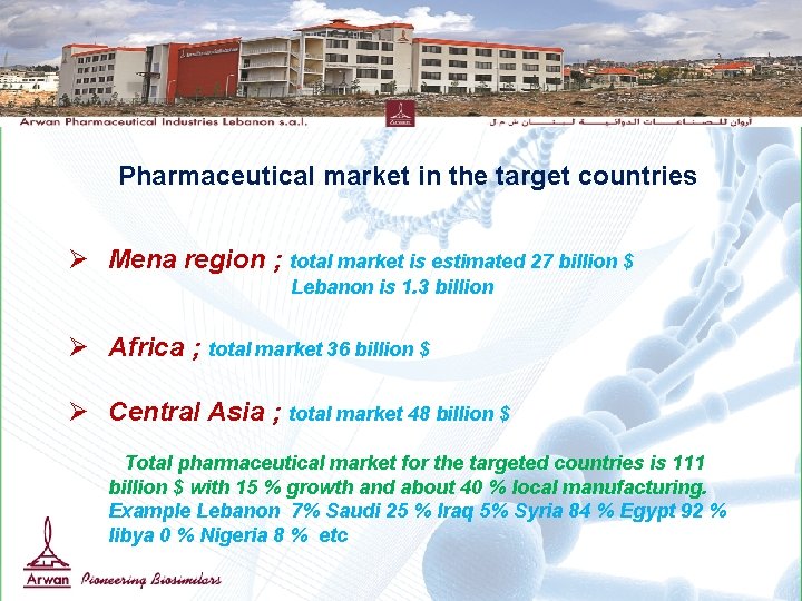 Pharmaceutical market in the target countries Ø Mena region ; total market is estimated