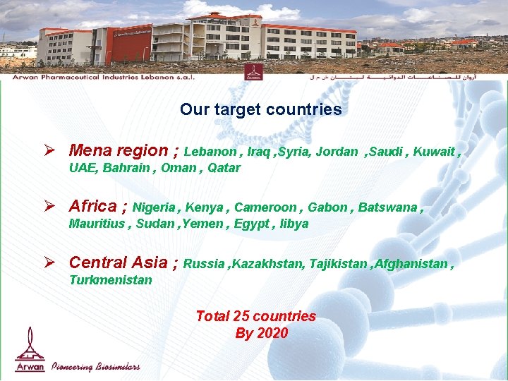 Our target countries Ø Mena region ; Lebanon , Iraq , Syria, Jordan ,