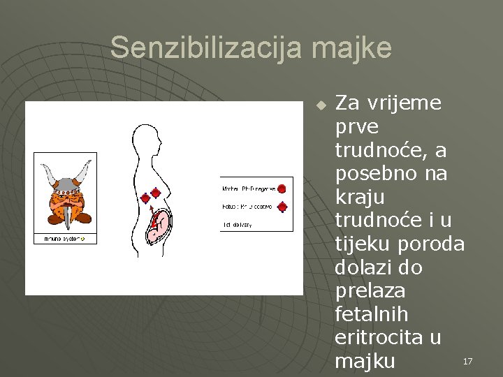 Senzibilizacija majke u Za vrijeme prve trudnoće, a posebno na kraju trudnoće i u
