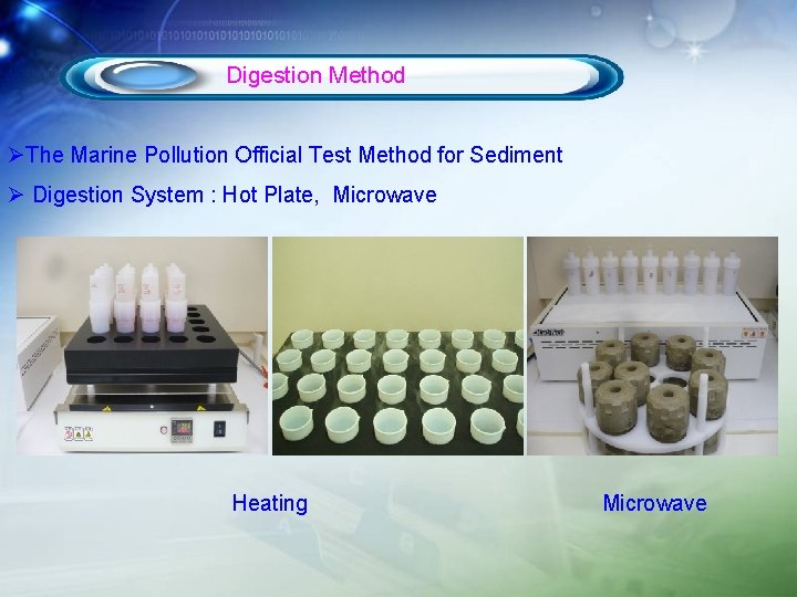 Digestion Method ØThe Marine Pollution Official Test Method for Sediment Ø Digestion System :