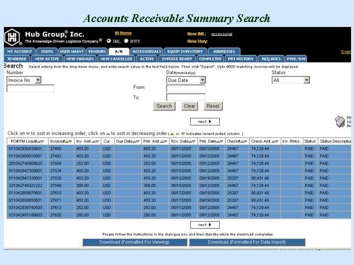 Accounts Receivable Summary Search 