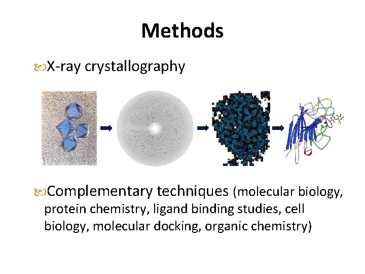 Methods X-ray crystallography Complementary techniques (molecular biology, protein chemistry, ligand binding studies, cell biology,