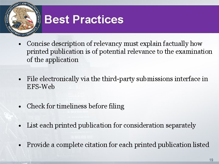 Best Practices • Concise description of relevancy must explain factually how printed publication is