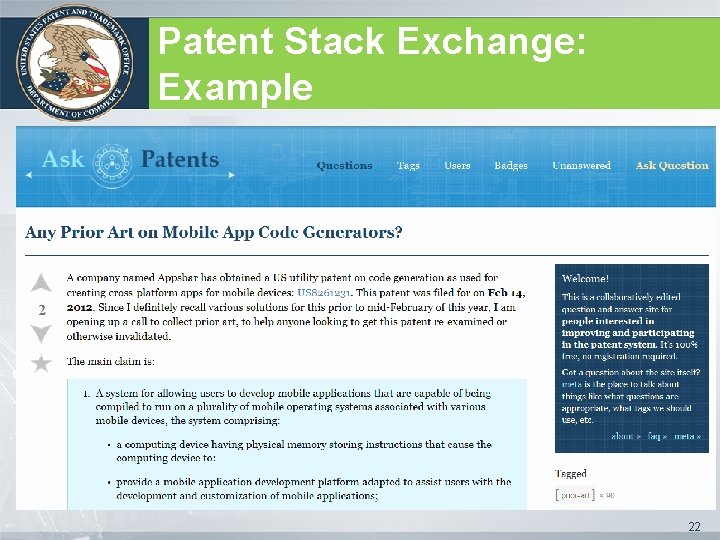 Patent Stack Exchange: Example 22 