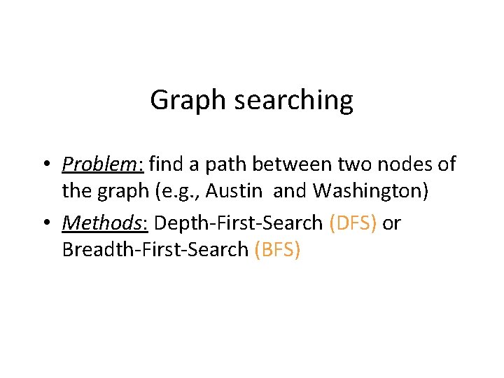 Graph searching • Problem: find a path between two nodes of the graph (e.