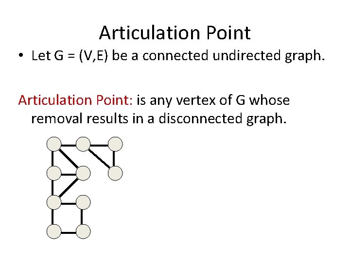 Articulation Point • Let G = (V, E) be a connected undirected graph. Articulation