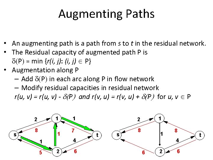 Augmenting Paths • An augmenting path is a path from s to t in Augmenting Paths • An augmenting path is a path from s to t in