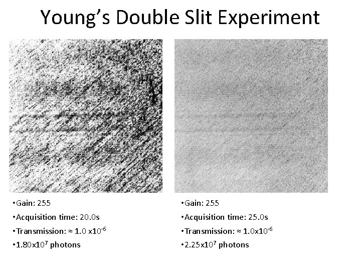 Young’s Double Slit Experiment • Gain: 255 • Acquisition time: 20. 0 s •