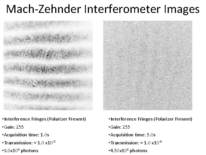 Mach-Zehnder Interferometer Images • Interference Fringes (Polarizer Present) • Gain: 255 • Acquisition time: