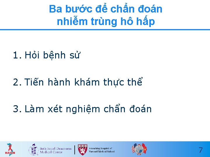 Ba bước để chẩn đoán nhiễm trùng hô hấp 1. Hỏi bệnh sử 2.