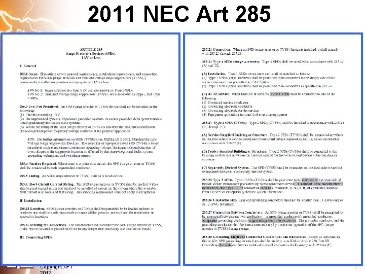 2011 NEC Art 285 Copyright APT 13 