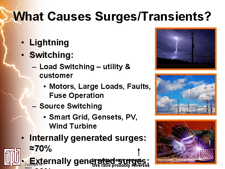 What Causes Surges/Transients? • Lightning • Switching: – Load Switching – utility & customer