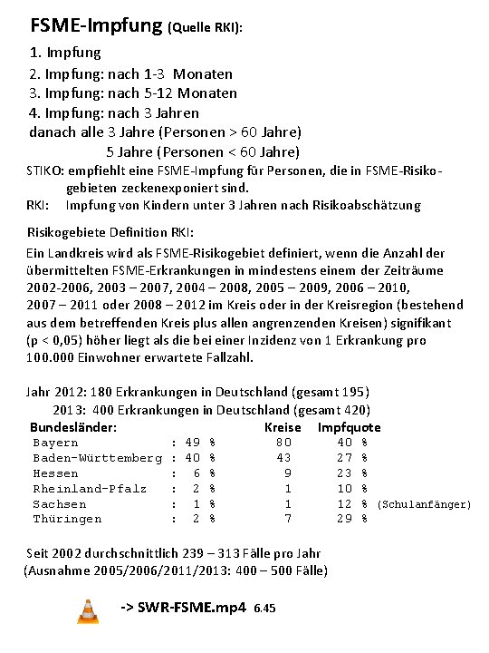  FSME-Impfung (Quelle RKI): 1. Impfung 2. Impfung: nach 1 -3 Monaten 3. Impfung: